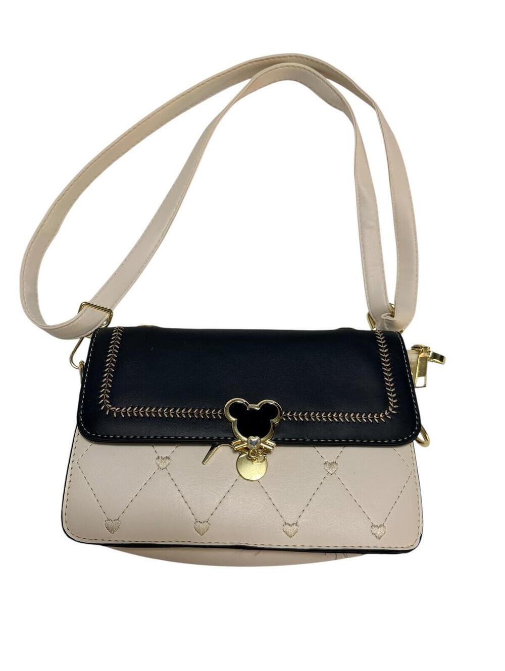Disney Mickey Mouse Cream Black Shoulder Bag Quilted Crossbody Purse - Picture 2 of 8